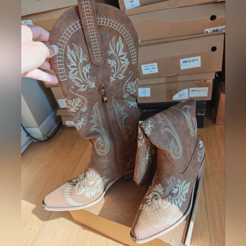 Embroidered Brown Western Boots - image 1